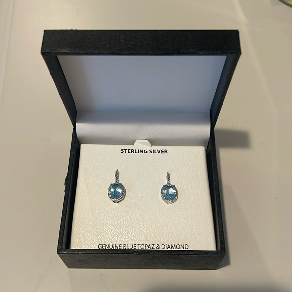 Blue Topaz and Diamond Earrings